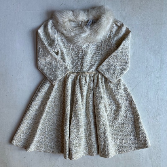 Janie and Jack Metallic Faux Fur Collar Dress - Picture 2 of 6